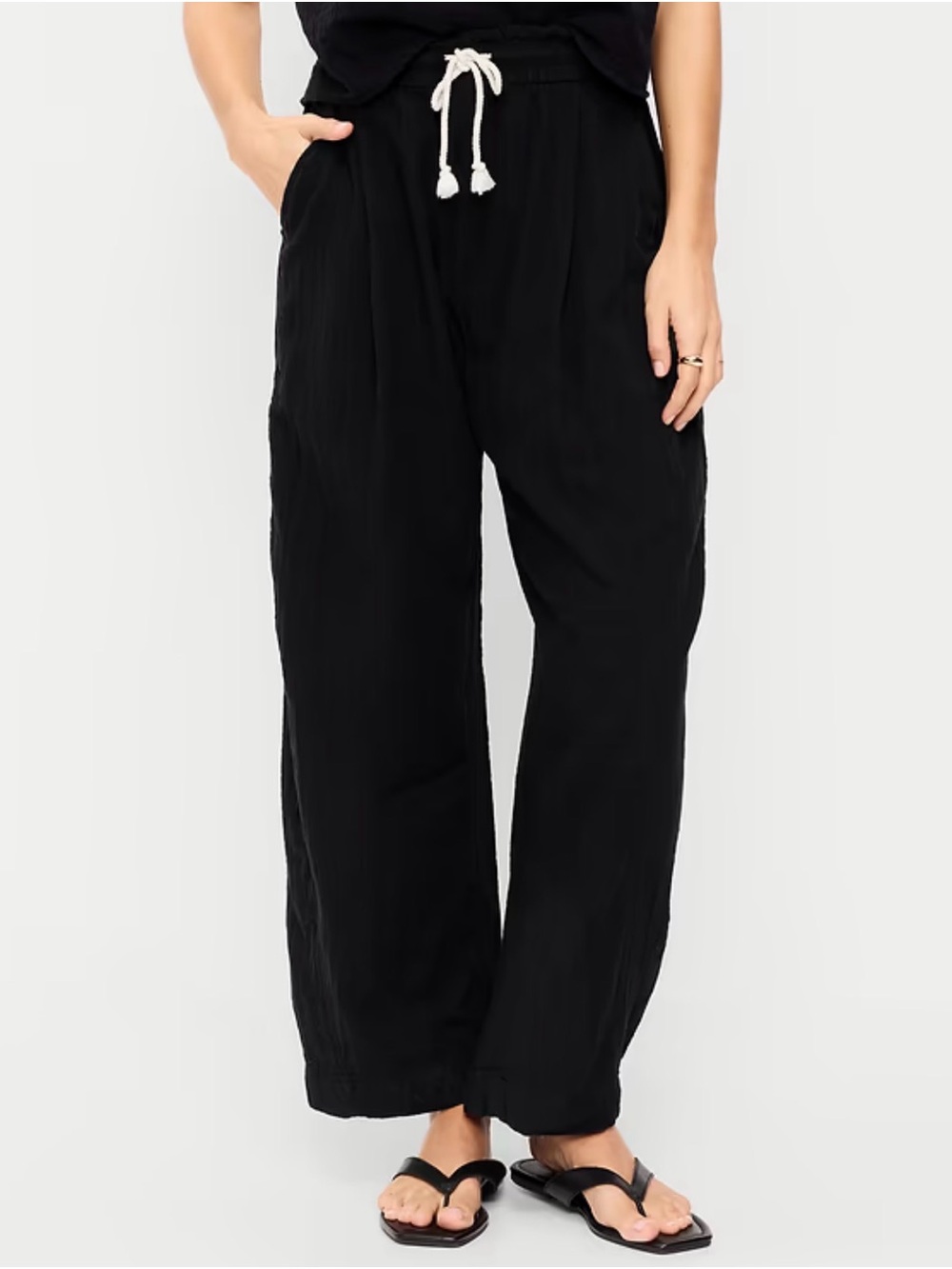 Old Navy High-Waisted Crinkle Gauze Barrel Ankle Pants Black XS NWT